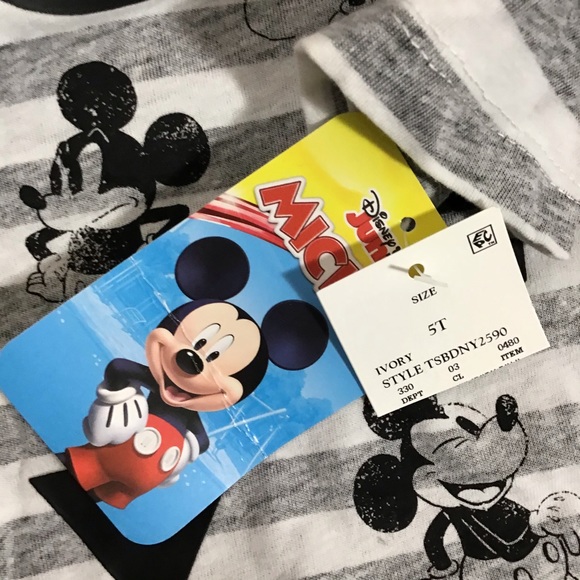 Disney Mickey Mouse Gray & White Striped Tee NWT - Picture 4 of 5
